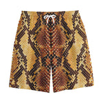 Yellow And Brown Snakeskin Print Cotton Shorts