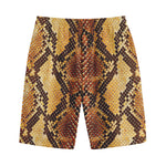 Yellow And Brown Snakeskin Print Cotton Shorts