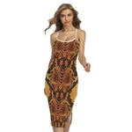 Yellow And Brown Snakeskin Print Cross Back Cami Dress