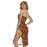 Yellow And Brown Snakeskin Print Cross Back Cami Dress