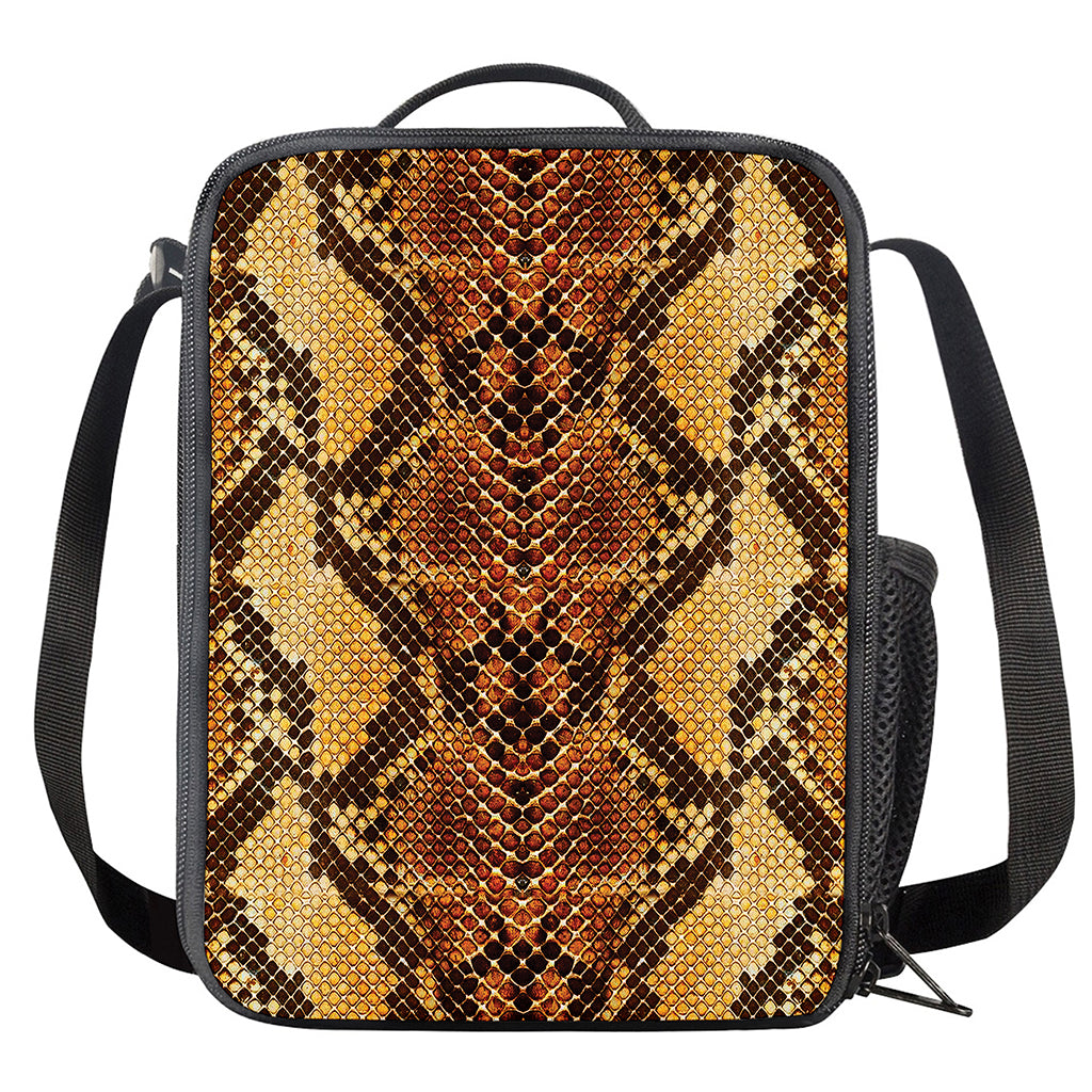 Yellow And Brown Snakeskin Print Crossbody Lunch Bag