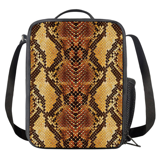 Yellow And Brown Snakeskin Print Crossbody Lunch Bag