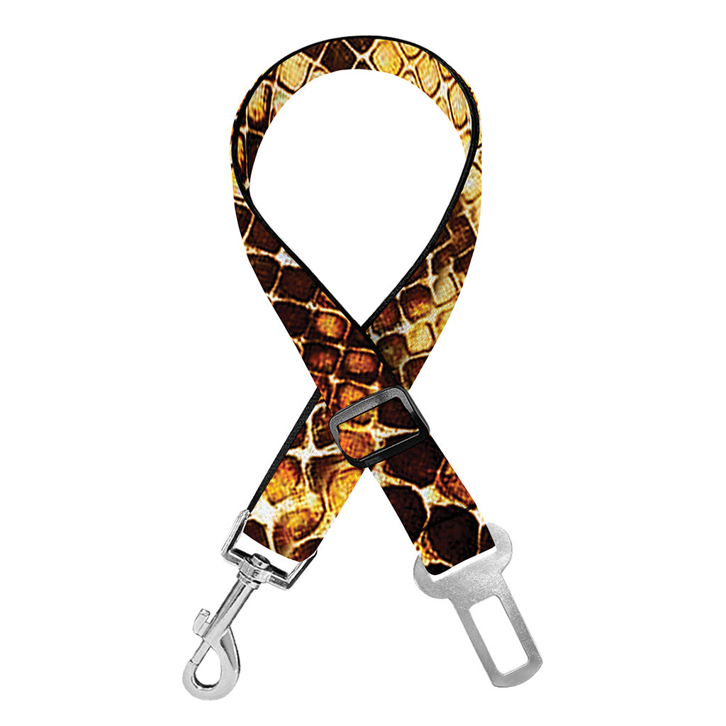 Yellow And Brown Snakeskin Print Dog Seat Belt