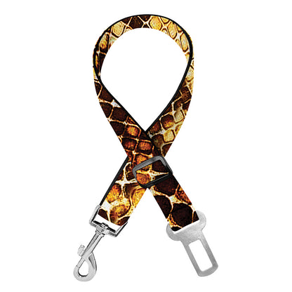 Yellow And Brown Snakeskin Print Dog Seat Belt