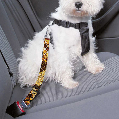Yellow And Brown Snakeskin Print Dog Seat Belt