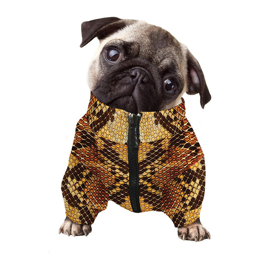 Yellow And Brown Snakeskin Print Dog Zip Up Jacket