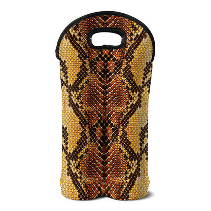 Yellow And Brown Snakeskin Print Double Neoprene Wine Tote