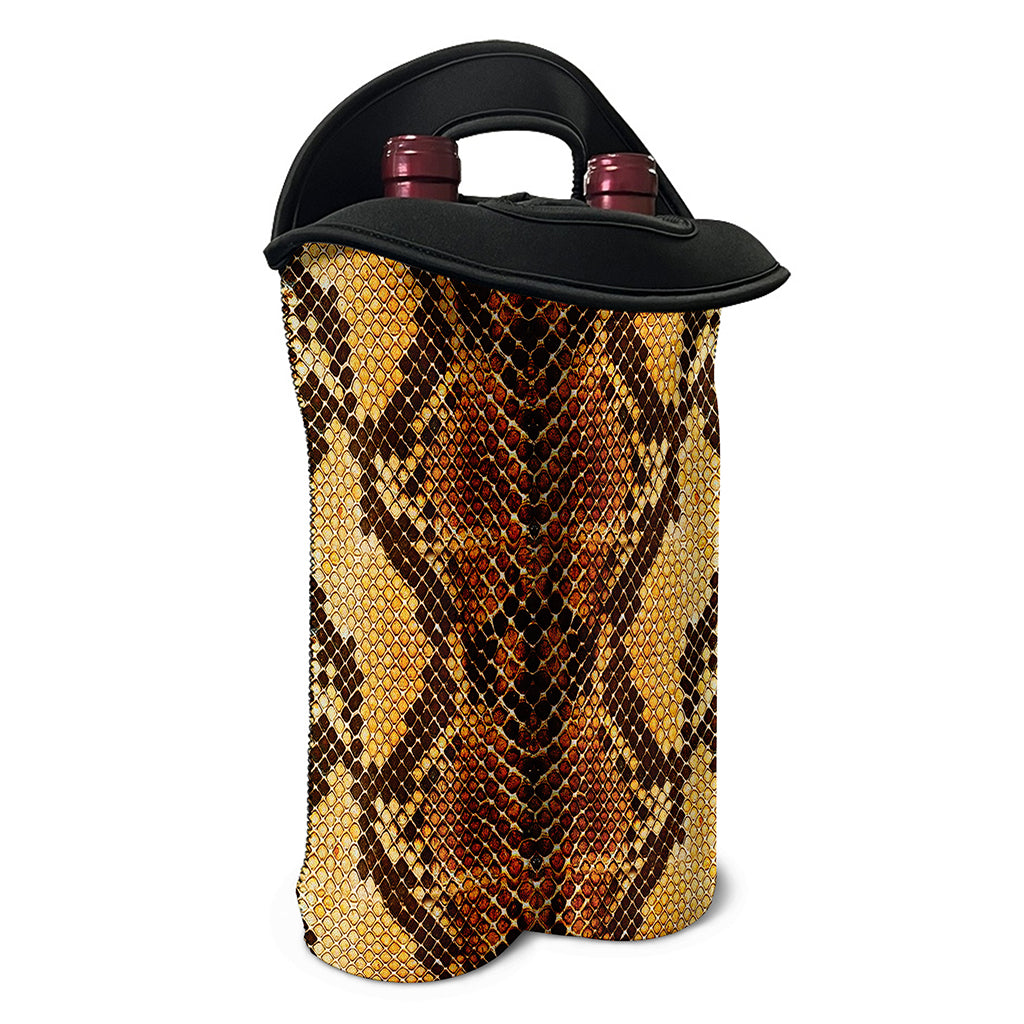 Yellow And Brown Snakeskin Print Double Neoprene Wine Tote