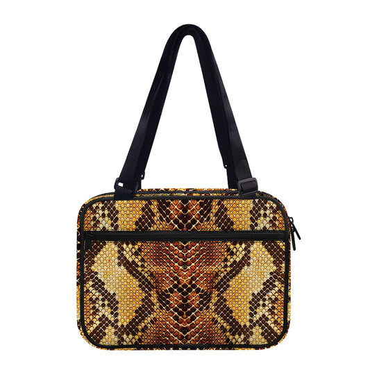 Yellow And Brown Snakeskin Print Double Strap Bible Bag