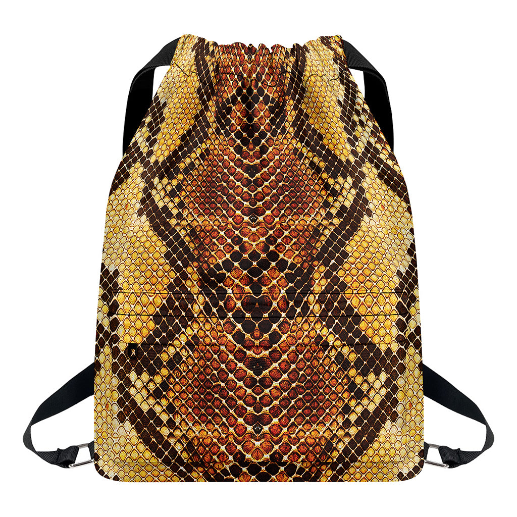Yellow And Brown Snakeskin Print Drawstring Backpack