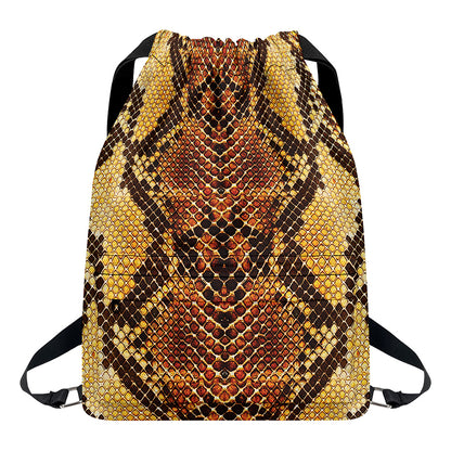 Yellow And Brown Snakeskin Print Drawstring Backpack