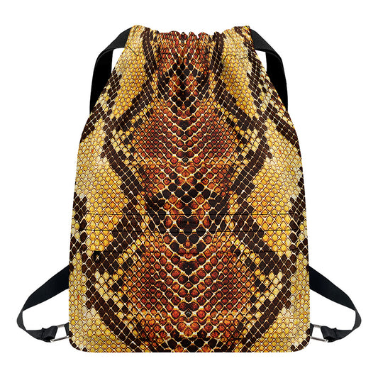 Yellow And Brown Snakeskin Print Drawstring Backpack