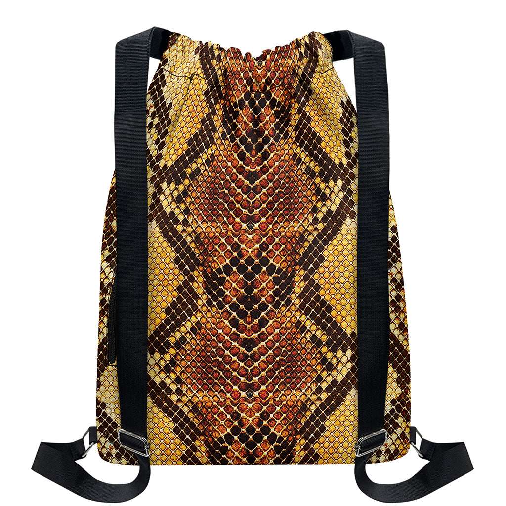 Yellow And Brown Snakeskin Print Drawstring Backpack