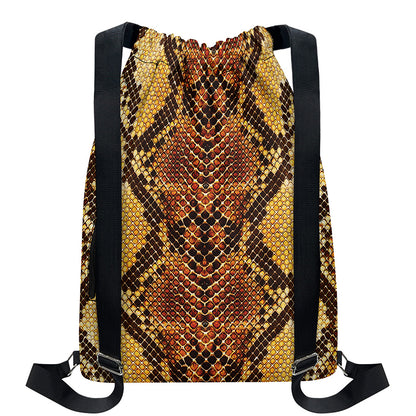 Yellow And Brown Snakeskin Print Drawstring Backpack