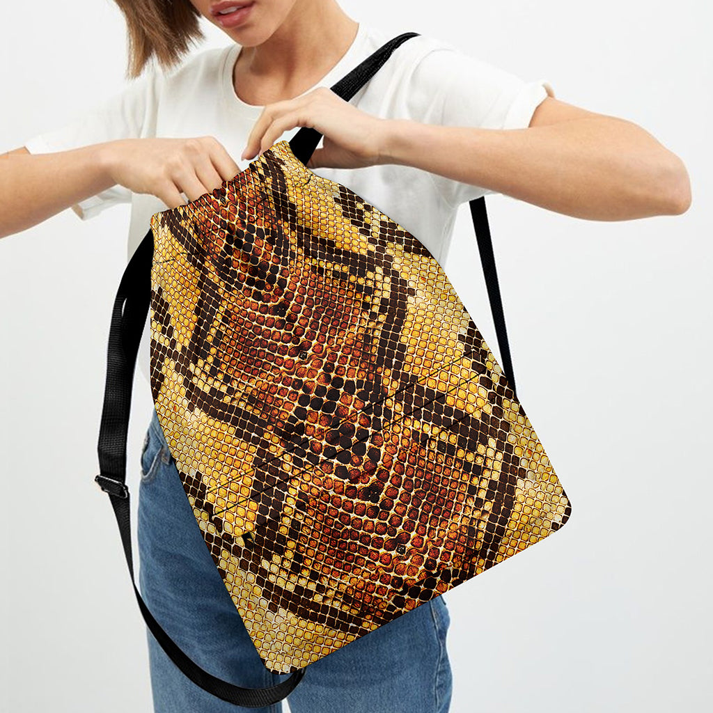 Yellow And Brown Snakeskin Print Drawstring Backpack