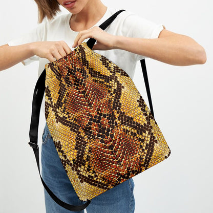 Yellow And Brown Snakeskin Print Drawstring Backpack
