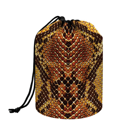 Yellow And Brown Snakeskin Print Drawstring Makeup Bag