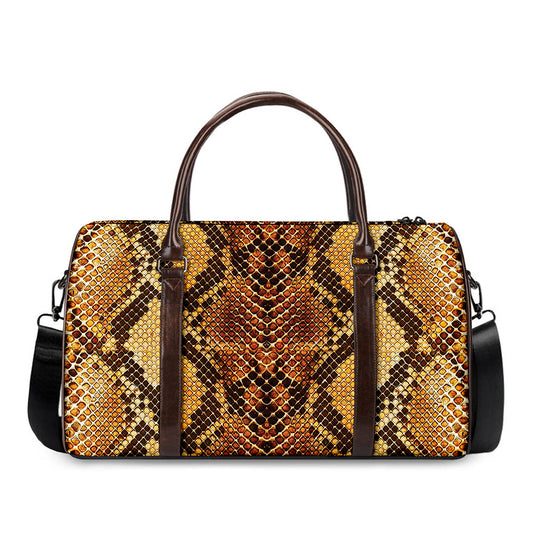 Yellow And Brown Snakeskin Print Duffle Bag