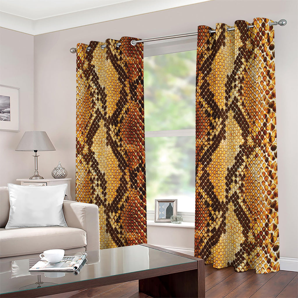 Yellow And Brown Snakeskin Print Extra Wide Grommet Curtains