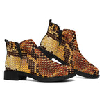 Yellow And Brown Snakeskin Print Flat Ankle Boots