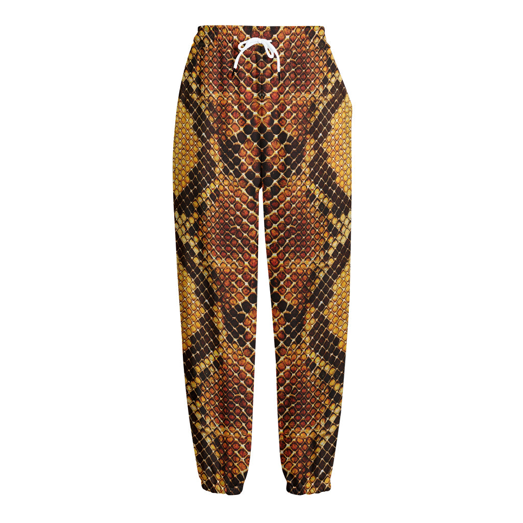 Yellow And Brown Snakeskin Print Fleece Lined Knit Pants