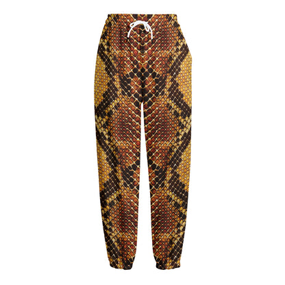 Yellow And Brown Snakeskin Print Fleece Lined Knit Pants
