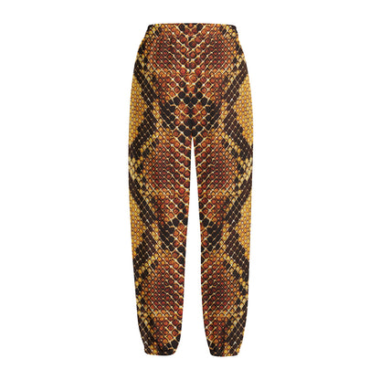 Yellow And Brown Snakeskin Print Fleece Lined Knit Pants