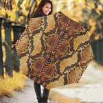 Yellow And Brown Snakeskin Print Foldable Umbrella