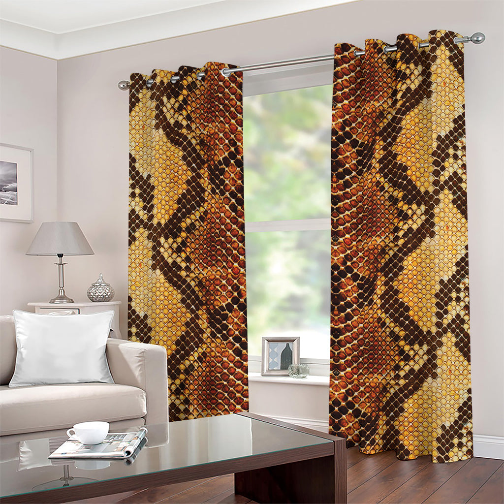 Yellow And Brown Snakeskin Print Grommet Curtains