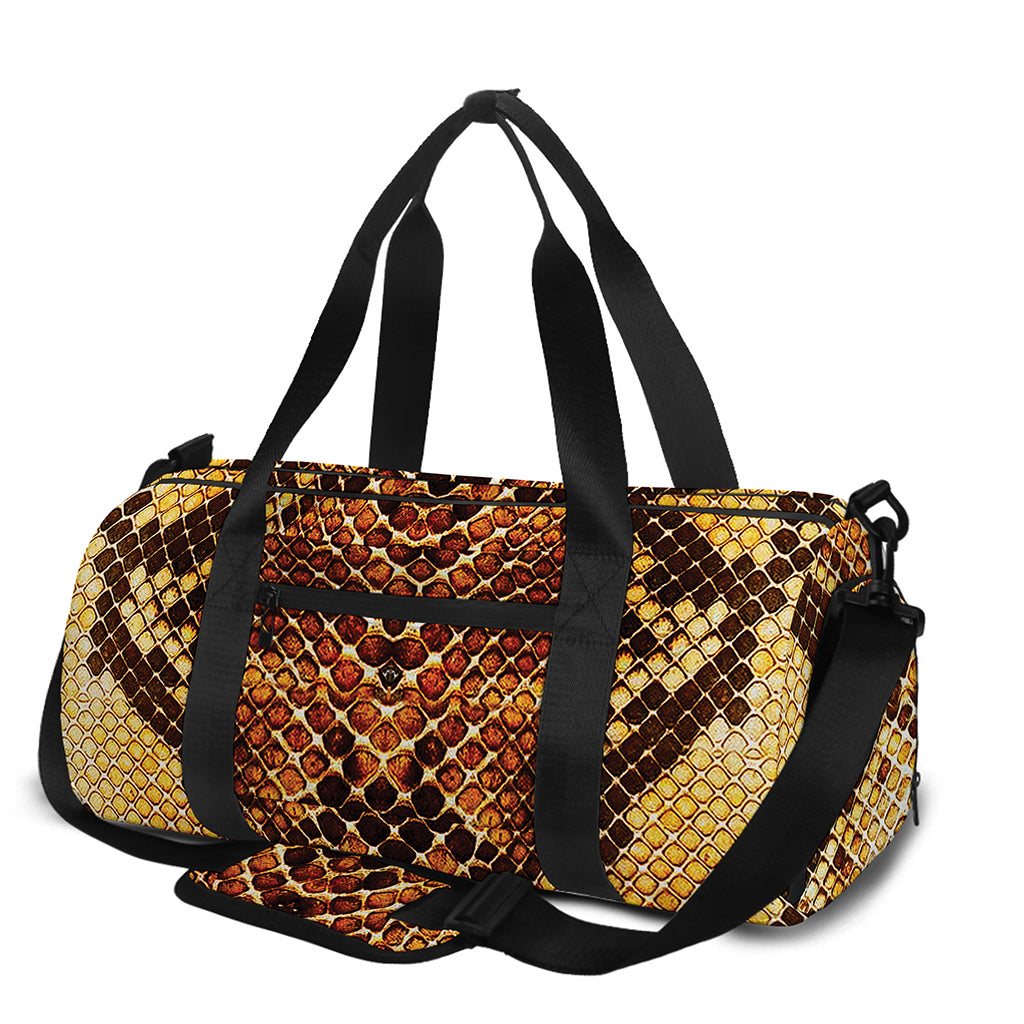 Yellow And Brown Snakeskin Print Gym Bag