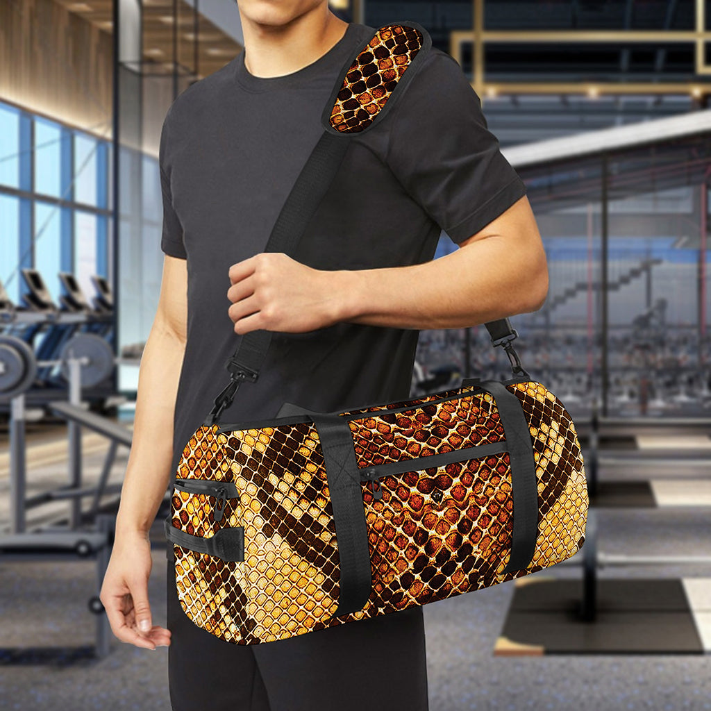 Yellow And Brown Snakeskin Print Gym Bag