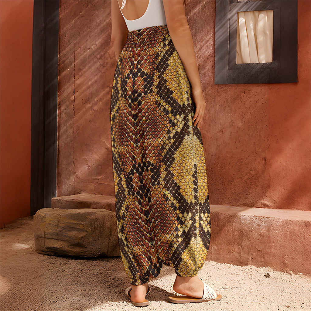 Yellow And Brown Snakeskin Print Harem Pants
