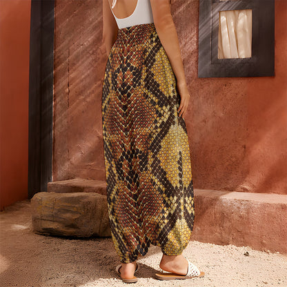 Yellow And Brown Snakeskin Print Harem Pants