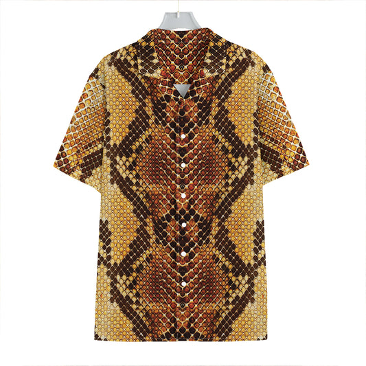 Yellow And Brown Snakeskin Print Hawaiian Shirt