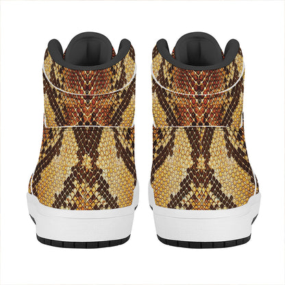 Yellow And Brown Snakeskin Print High Top Leather Sneakers