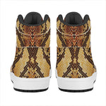 Yellow And Brown Snakeskin Print High Top Leather Sneakers