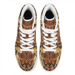 Yellow And Brown Snakeskin Print High Top Leather Sneakers