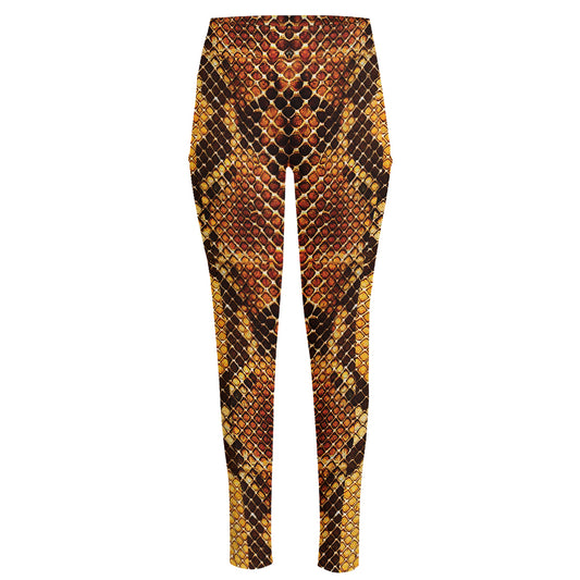 Yellow And Brown Snakeskin Print High-Waisted Pocket Leggings
