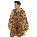 Yellow And Brown Snakeskin Print Hoodie Blanket