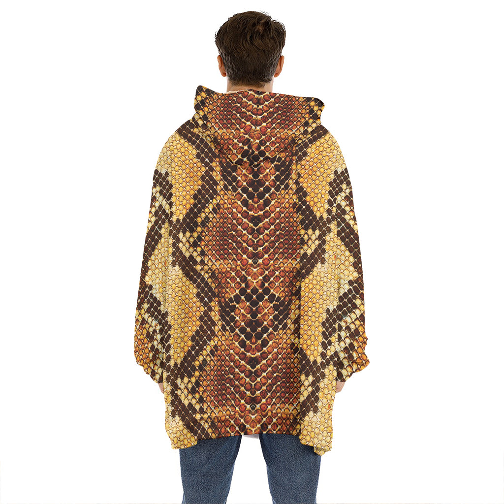 Yellow And Brown Snakeskin Print Hoodie Blanket