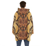 Yellow And Brown Snakeskin Print Hoodie Blanket
