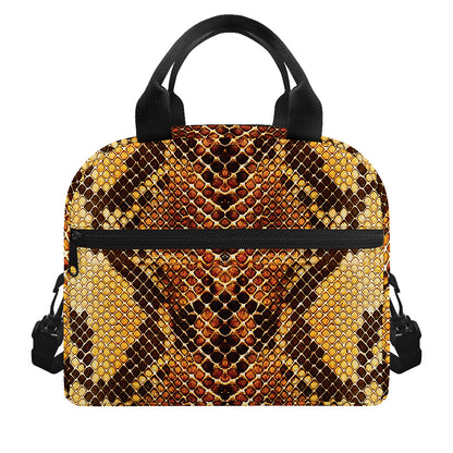 Yellow And Brown Snakeskin Print Insulated Lunch Bag