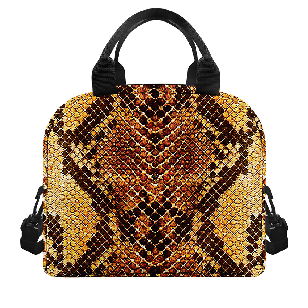 Yellow And Brown Snakeskin Print Insulated Lunch Bag
