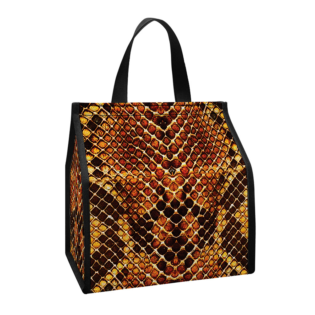 Yellow And Brown Snakeskin Print Insulated Lunch Tote