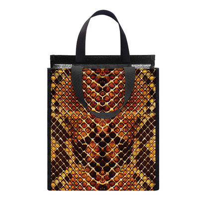 Yellow And Brown Snakeskin Print Insulated Lunch Tote