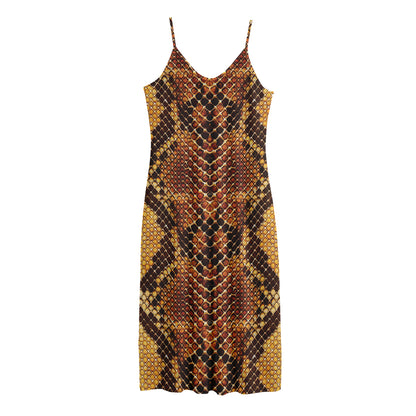 Yellow And Brown Snakeskin Print Jersey Midi Cami Dress