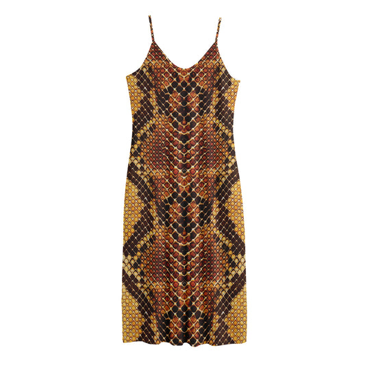 Yellow And Brown Snakeskin Print Jersey Midi Cami Dress