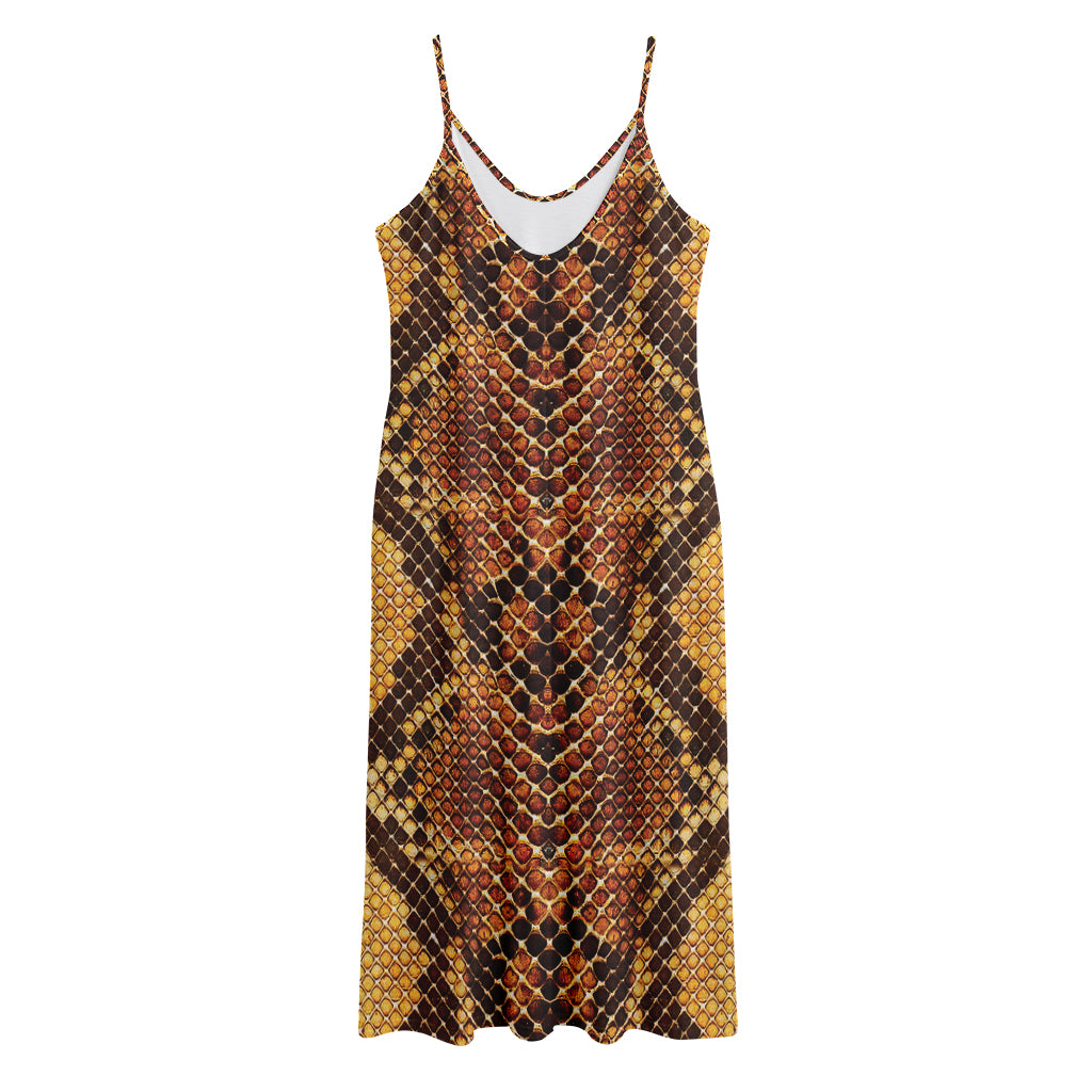 Yellow And Brown Snakeskin Print Jersey Midi Cami Dress