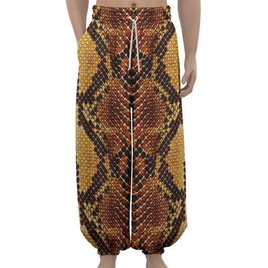 Yellow And Brown Snakeskin Print Lantern Pants