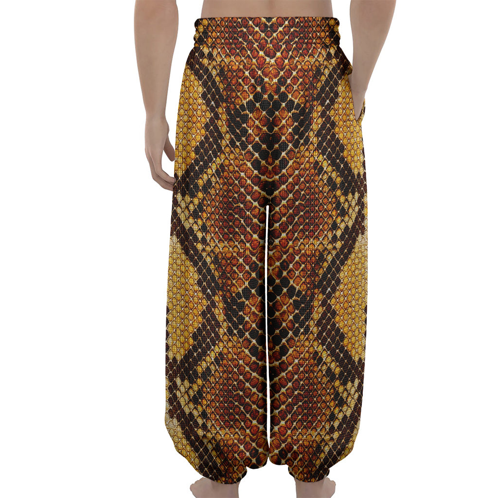 Yellow And Brown Snakeskin Print Lantern Pants